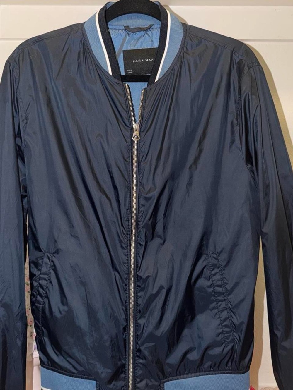 Zara Navy Bomber Jacket with Light Blue Trim